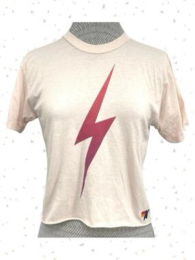 Aviator Nation Almond Bolt Fade Boyfriend Tee Ombre Pink Purple Crop Top Size XS